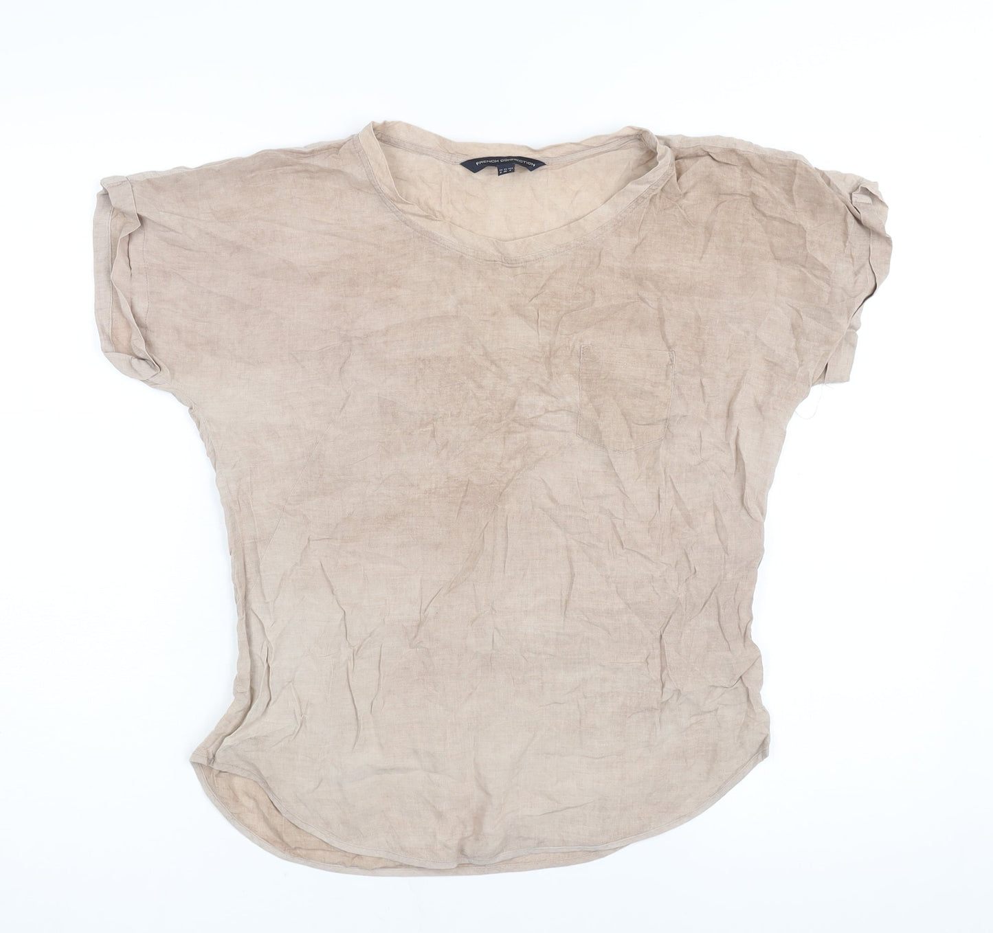 French Connection Womens Brown Viscose Basic Blouse Size 8 Round Neck