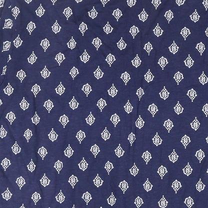 Linea Womens Blue Geometric Cotton Basic T-Shirt Size L V-Neck
