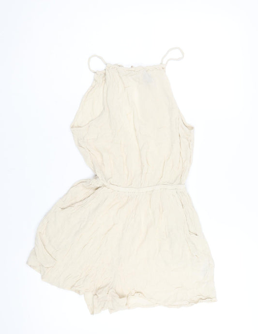 Divided by H&M Womens Beige Viscose Playsuit One-Piece Size 10 L3 in Tie - Open Back