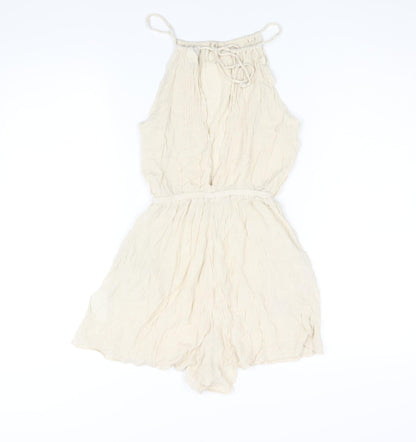 Divided by H&M Womens Beige Viscose Playsuit One-Piece Size 10 L3 in Tie - Open Back