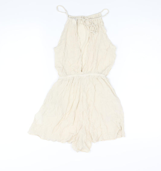 Divided by H&M Womens Beige Viscose Playsuit One-Piece Size 10 L3 in Tie - Open Back