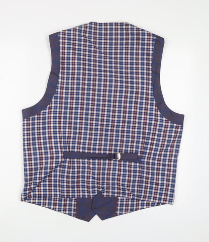 Steal & Jelly Mens Blue Plaid Polyester Jacket Suit Waistcoat Size 2XL Regular