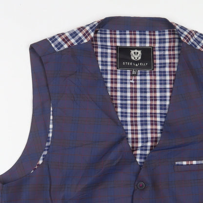 Steal & Jelly Mens Blue Plaid Polyester Jacket Suit Waistcoat Size 2XL Regular