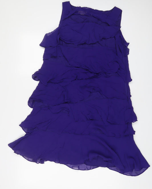 Monsoon Womens Purple Silk A-Line Size 14 Boat Neck Zip