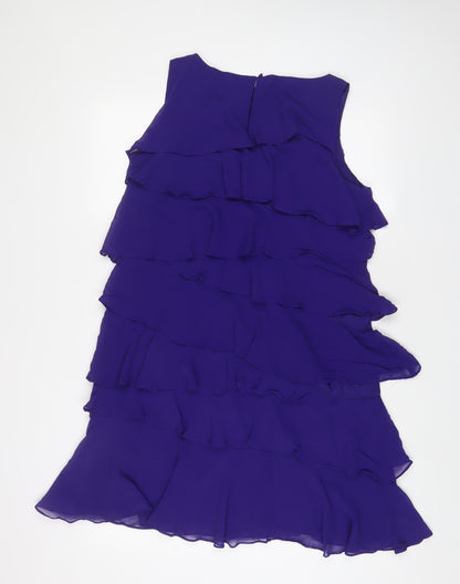 Monsoon Womens Purple Silk A-Line Size 14 Boat Neck Zip