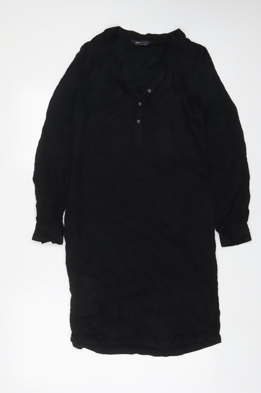 Marks and Spencer Womens Black Viscose A-Line Size 6 V-Neck Button