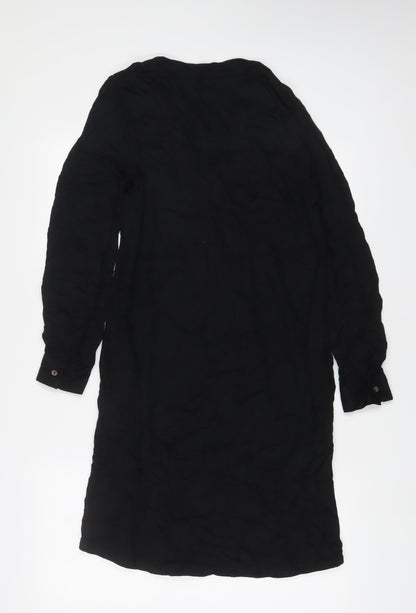 Marks and Spencer Womens Black Viscose A-Line Size 6 V-Neck Button
