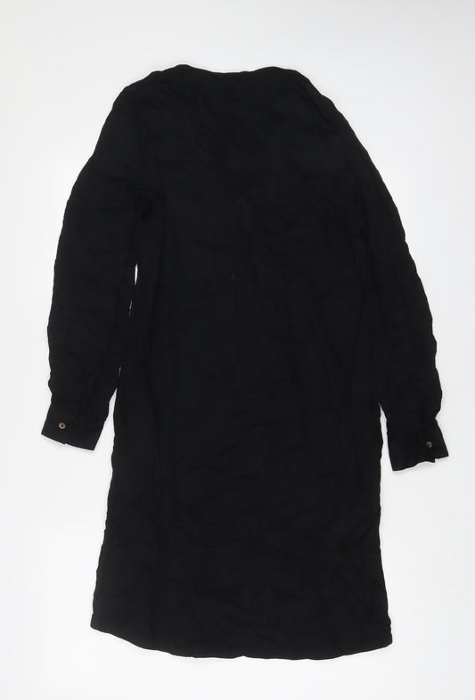 Marks and Spencer Womens Black Viscose A-Line Size 6 V-Neck Button