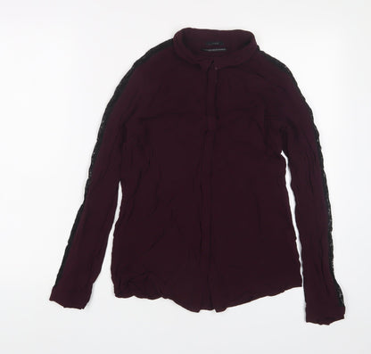 IKKS Womens Purple Viscose Basic Button-Up Size 6 Collared - Lace