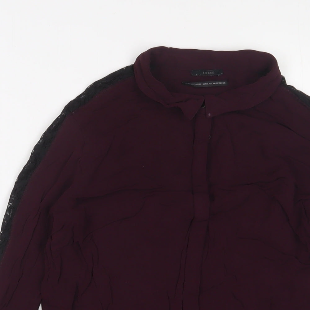 IKKS Womens Purple Viscose Basic Button-Up Size 6 Collared - Lace