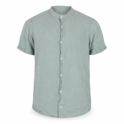 Zara Mens Green Cotton Button-Up Size S Crew Neck Button