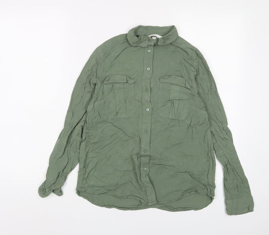 Womens UK Size 6 H&M Green Basic Button-Up