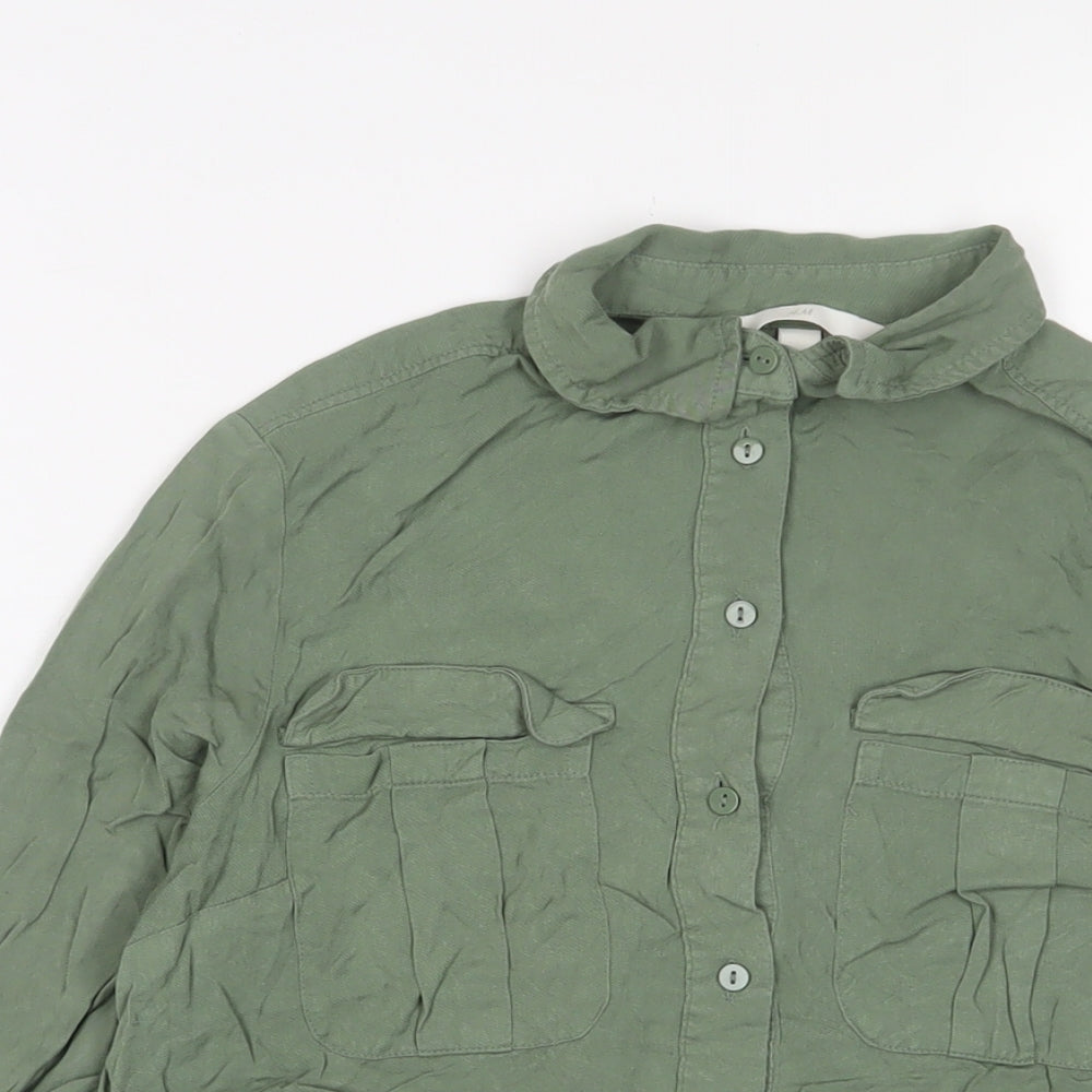 Womens UK Size 6 H&M Green Basic Button-Up