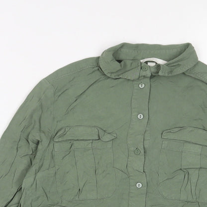 Womens UK Size 6 H&M Green Basic Button-Up