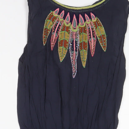 Warehouse Womens Blue Viscose A-Line Size 8 Boat Neck Tie - Embroidered, Beaded