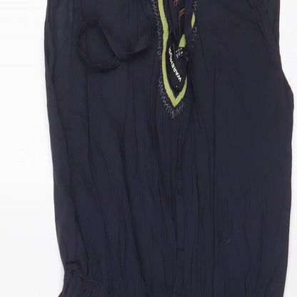 Warehouse Womens Blue Viscose A-Line Size 8 Boat Neck Tie - Embroidered, Beaded