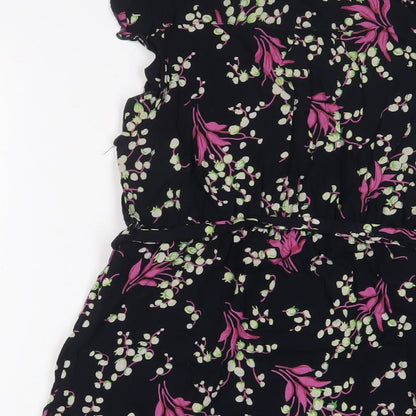 Purple Womens Multicoloured Floral Viscose A-Line Size S V-Neck Button - Frill, Belted
