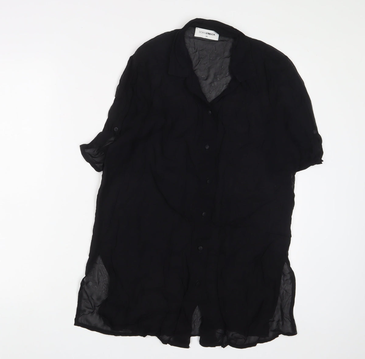 Doris Streich. Womens Black Polyester Basic Button-Up Size 8 Collared