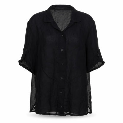 Doris Streich. Womens Black Polyester Basic Button-Up Size 8 Collared
