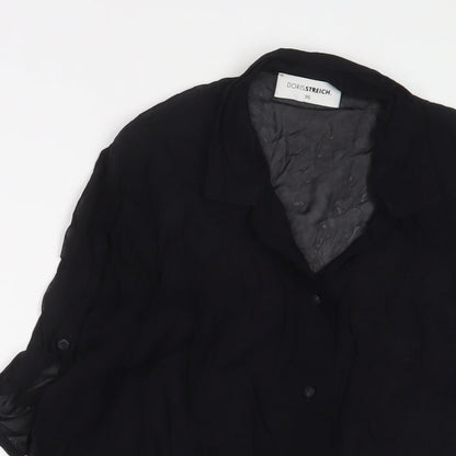 Doris Streich. Womens Black Polyester Basic Button-Up Size 8 Collared