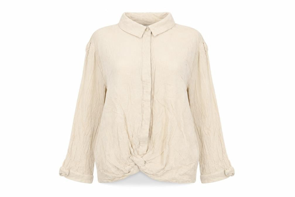 VERO MODA Womens Beige Linen Basic Button-Up Size S Collared