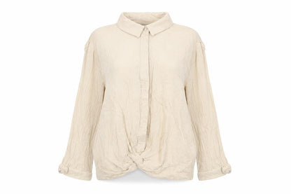 VERO MODA Womens Beige Linen Basic Button-Up Size S Collared