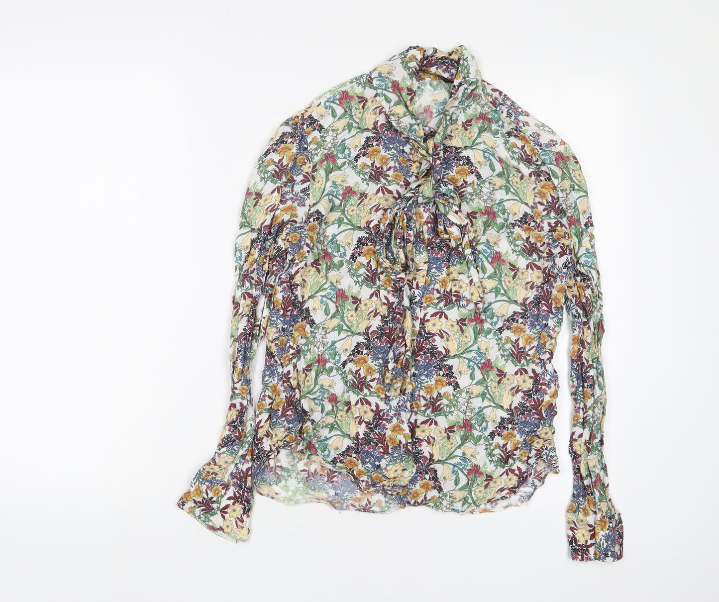 Zara Womens Multicoloured Floral Viscose Basic Button-Up Size S Collared