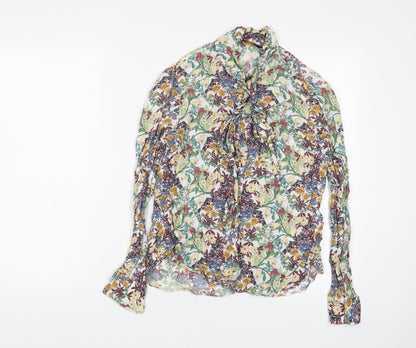 Zara Womens Multicoloured Floral Viscose Basic Button-Up Size S Collared