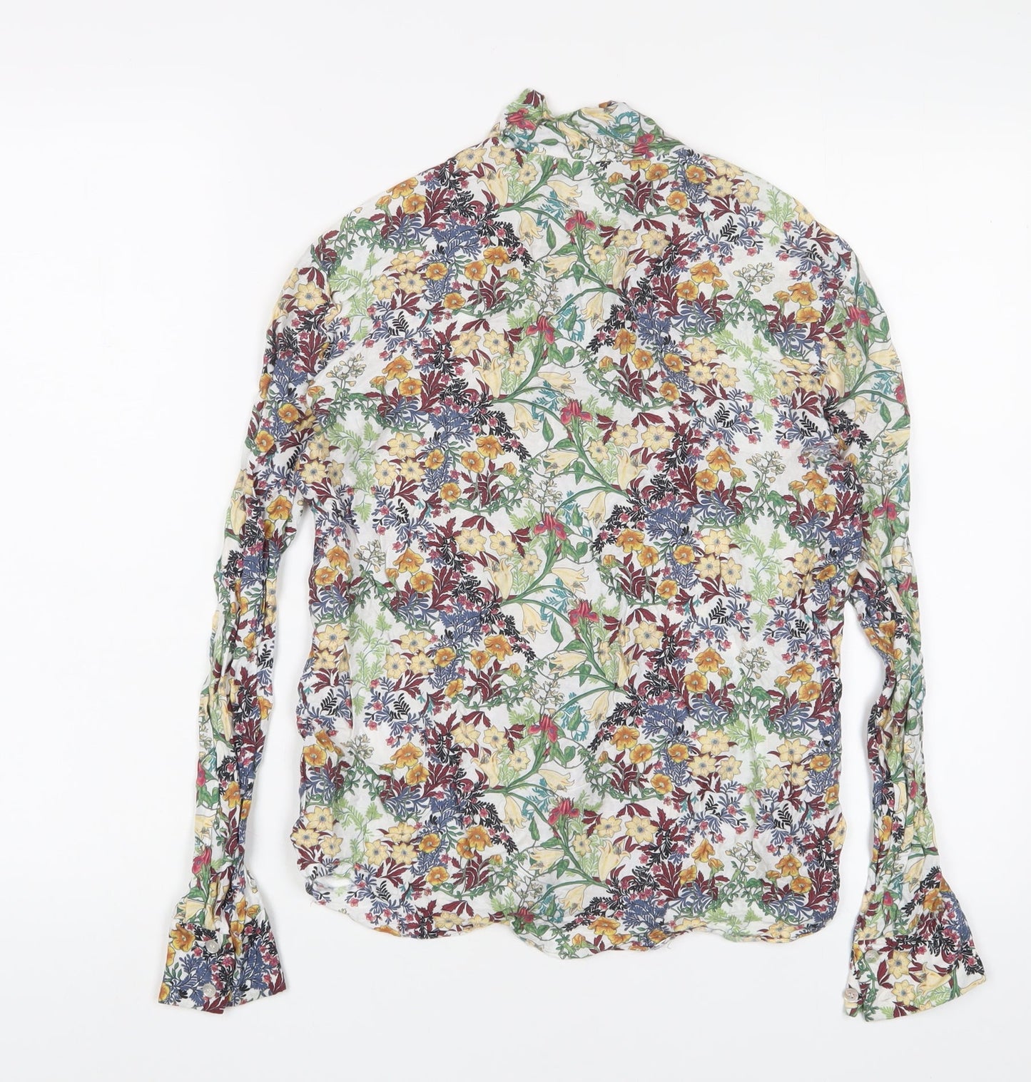 Zara Womens Multicoloured Floral Viscose Basic Button-Up Size S Collared