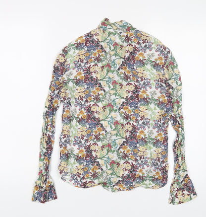 Zara Womens Multicoloured Floral Viscose Basic Button-Up Size S Collared