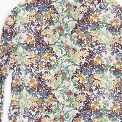 Zara Womens Multicoloured Floral Viscose Basic Button-Up Size S Collared