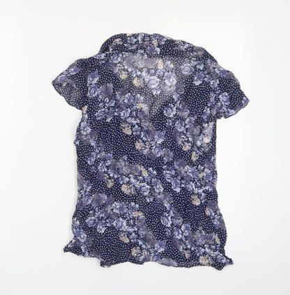 Womens UK Size 14 Per Una Blue Basic Button-Up
