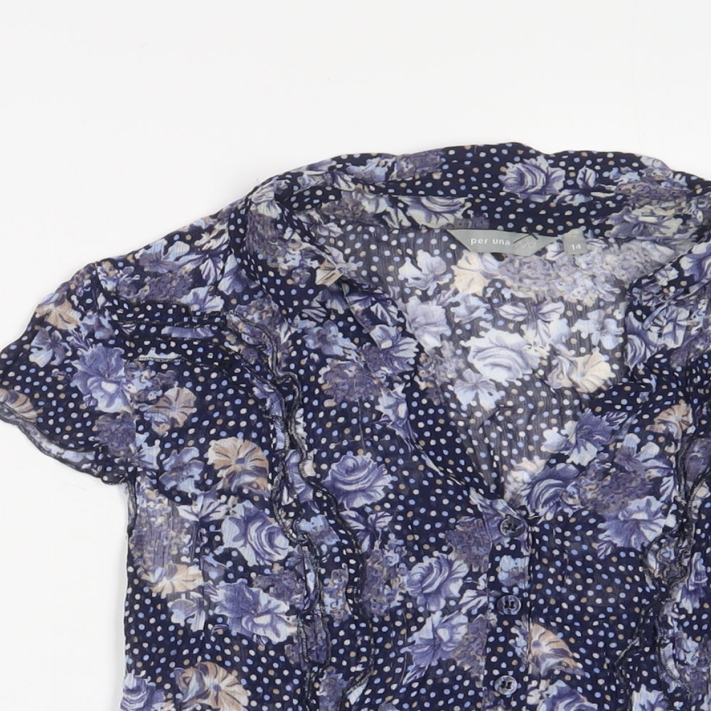 Womens UK Size 14 Per Una Blue Basic Button-Up