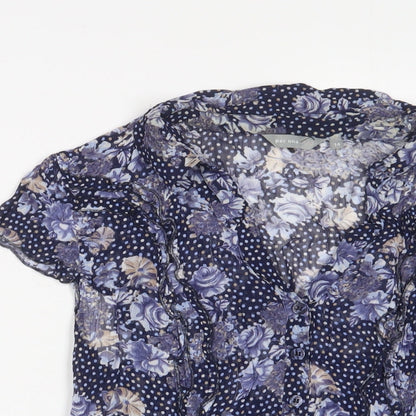 Womens UK Size 14 Per Una Blue Basic Button-Up