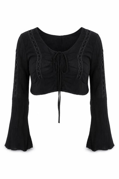Forever 21 Womens Black Viscose Cropped Blouse Size S V-Neck - Embroidered