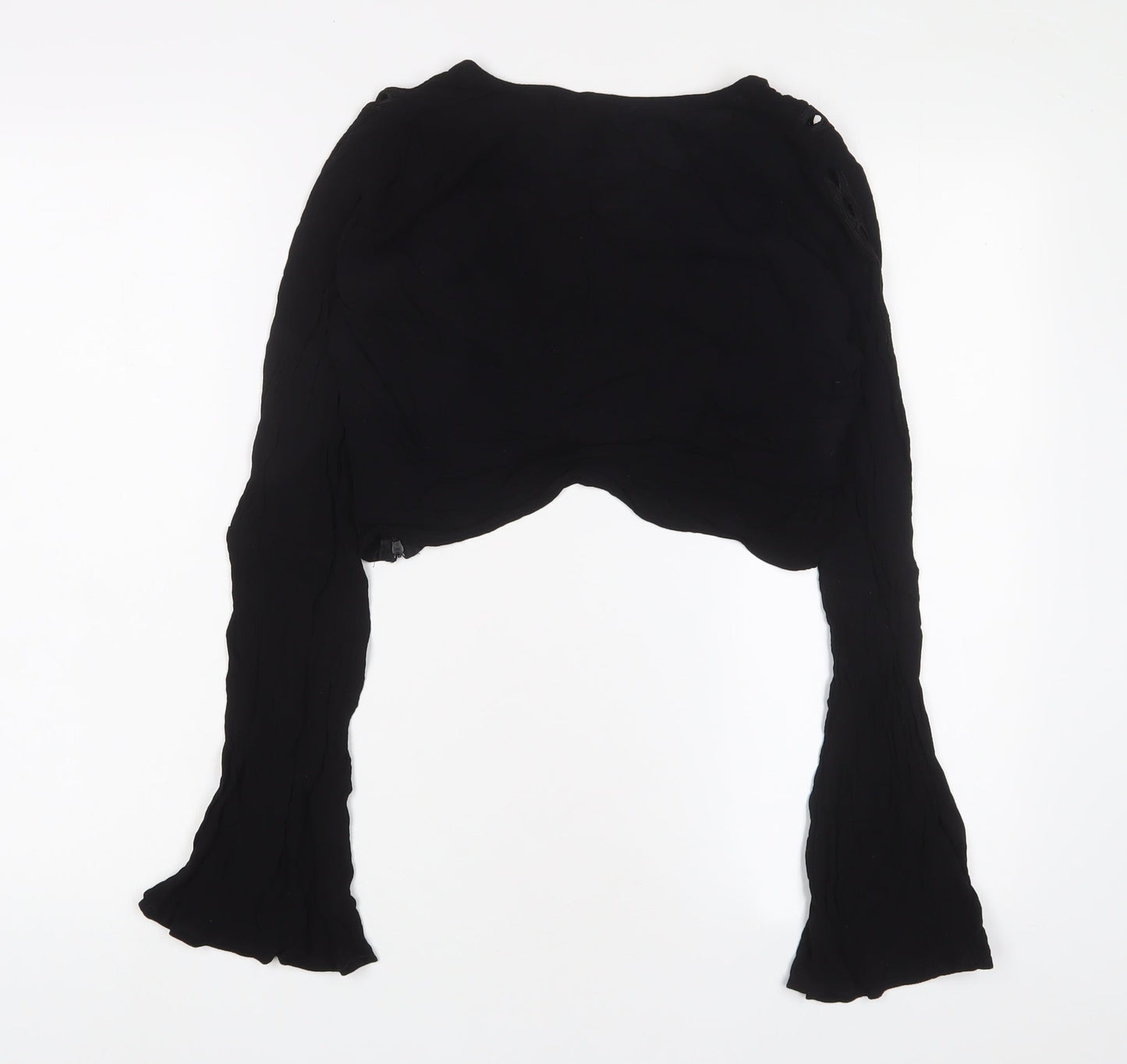 FOREVER 21 Womens Black Viscose Cropped Blouse Size S V-Neck - Embroidered