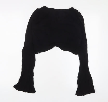 FOREVER 21 Womens Black Viscose Cropped Blouse Size S V-Neck - Embroidered