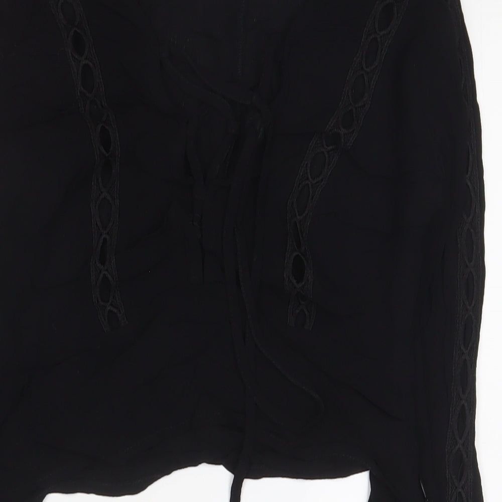 FOREVER 21 Womens Black Viscose Cropped Blouse Size S V-Neck - Embroidered