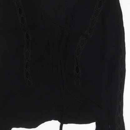 FOREVER 21 Womens Black Viscose Cropped Blouse Size S V-Neck - Embroidered