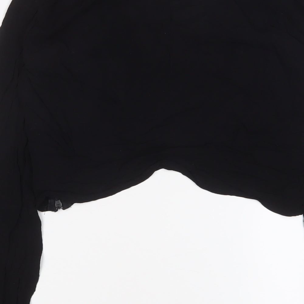 FOREVER 21 Womens Black Viscose Cropped Blouse Size S V-Neck - Embroidered