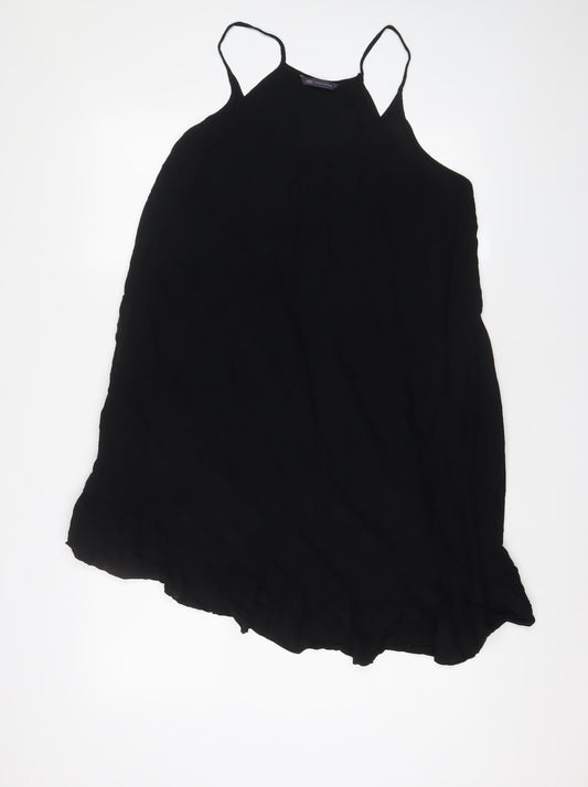 Marks and Spencer Womens Black Viscose A-Line Size 12 Scoop Neck Pullover - Pleated
