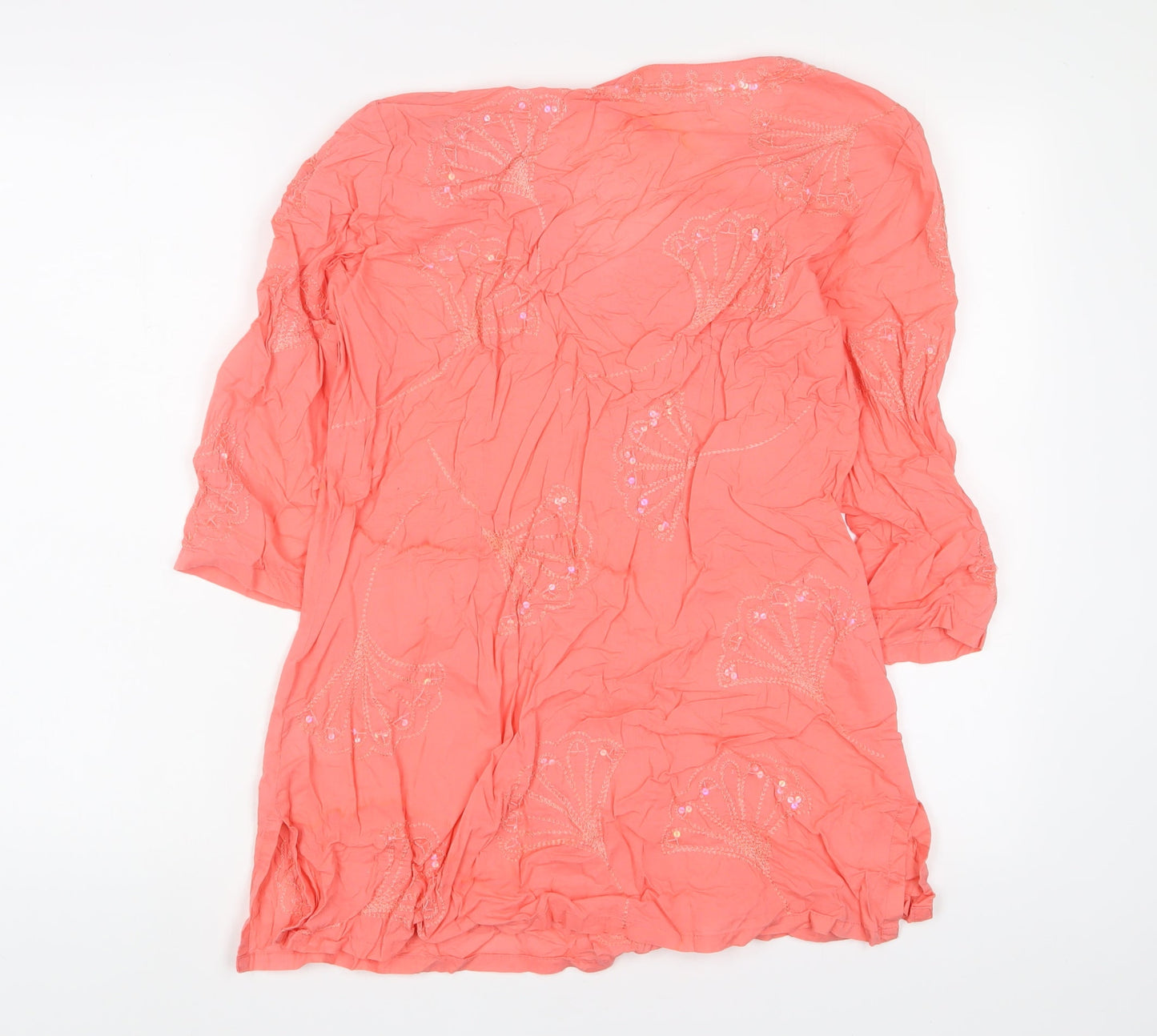 New Look Womens Pink Cotton A-Line Size 12 V-Neck Pullover - Embroidered, Sequins