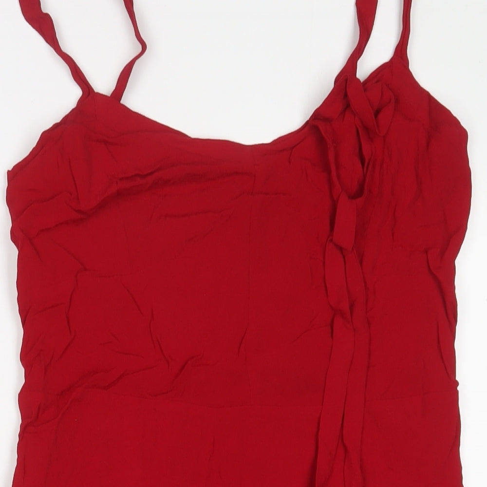 Lala foi Womens Red Viscose A-Line Size S Scoop Neck Zip