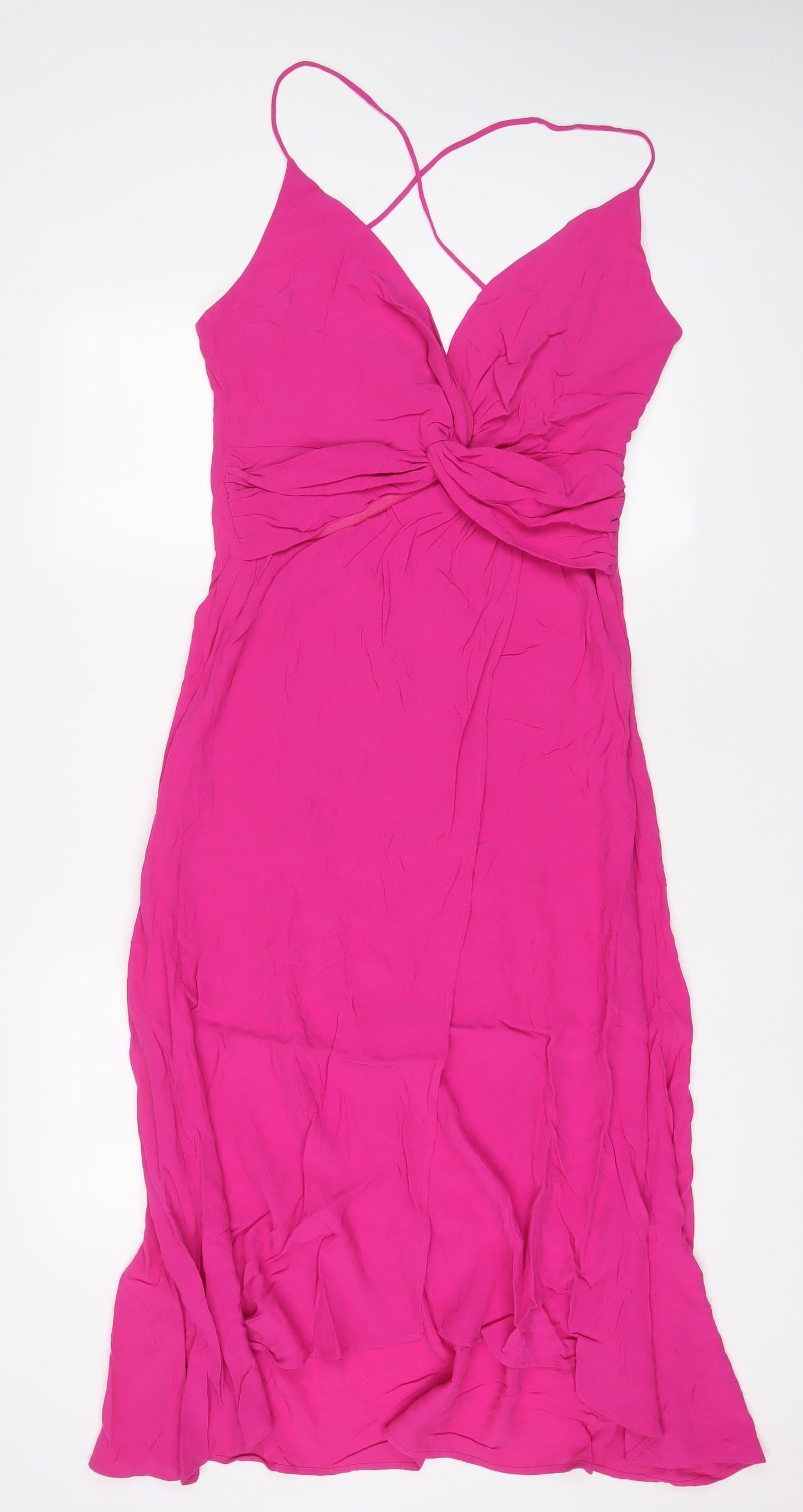 Zara Womens Pink Viscose A-Line Size L V-Neck Pullover - Pleated