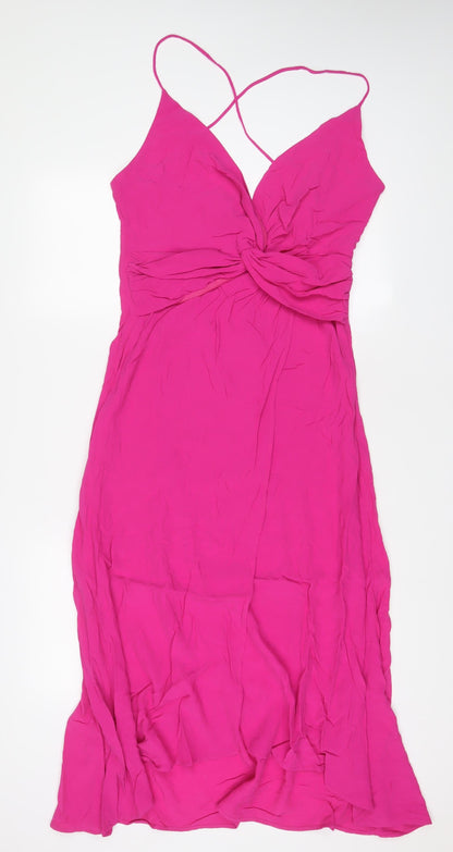 Zara Womens Pink Viscose A-Line Size L V-Neck Pullover - Pleated