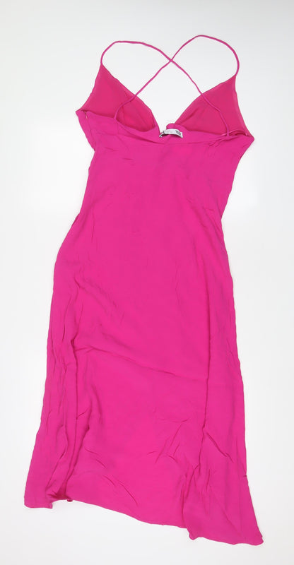 Zara Womens Pink Viscose A-Line Size L V-Neck Pullover - Pleated