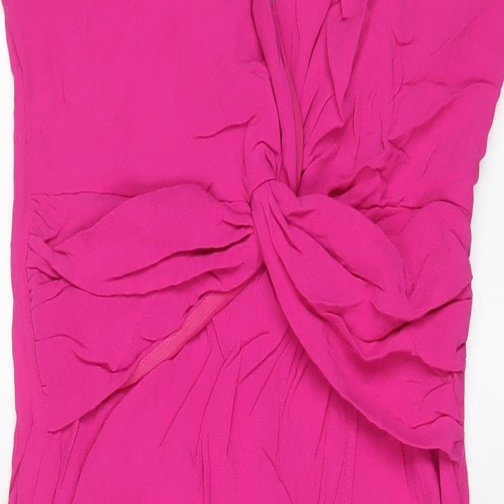Zara Womens Pink Viscose A-Line Size L V-Neck Pullover - Pleated