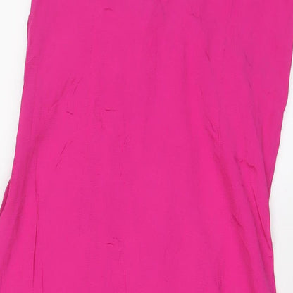 Zara Womens Pink Viscose A-Line Size L V-Neck Pullover - Pleated