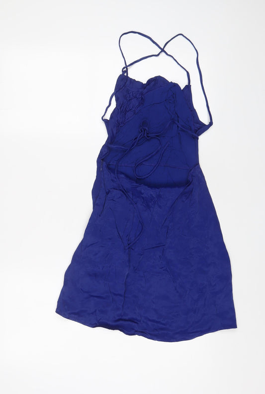 Zara Womens Blue Viscose A-Line Size XS Square Neck Zip