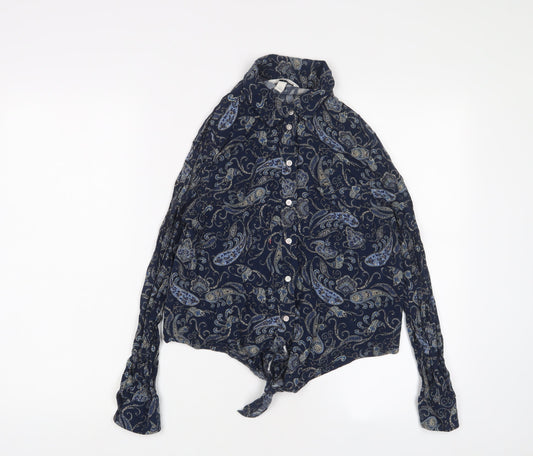 Womens UK Size 10 H&M Blue Basic Button-Up